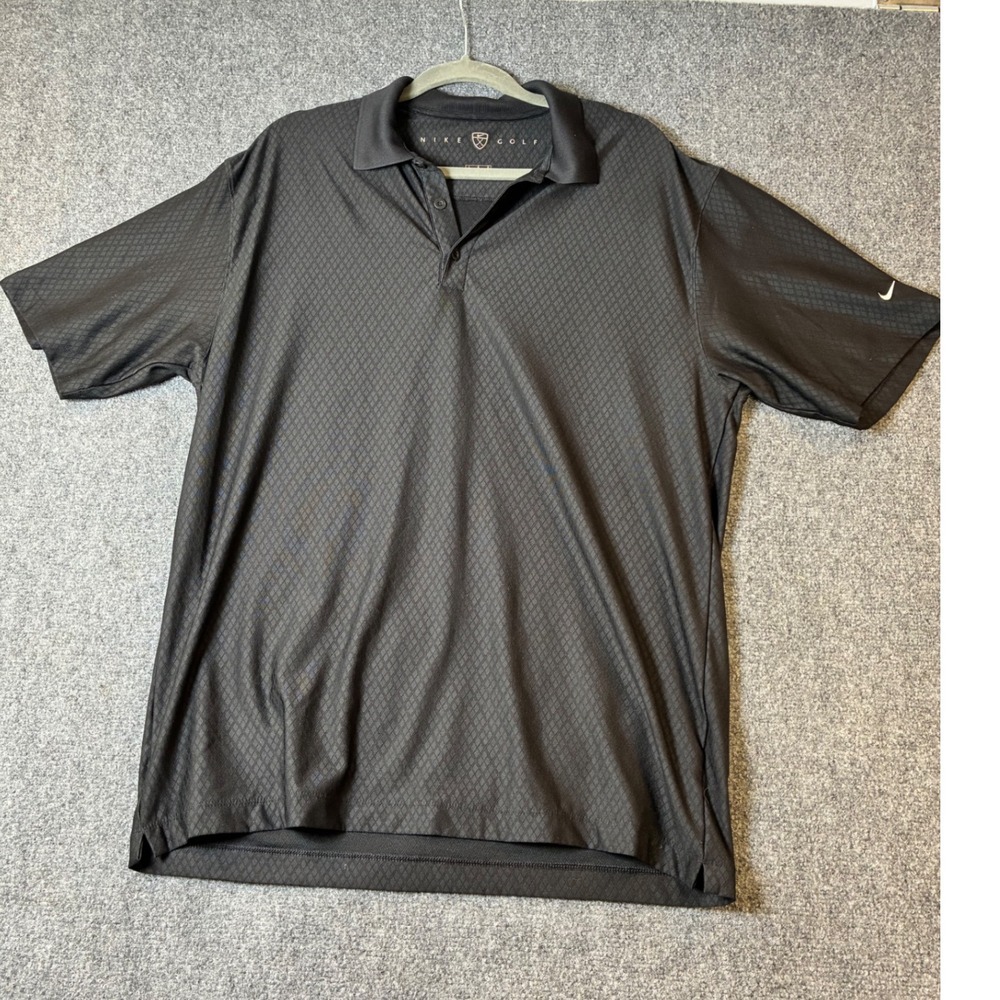 Nike Golf Polo Shirt Dri-FIT Black Diamond Weave Short Sleeve Athletic Mens-L